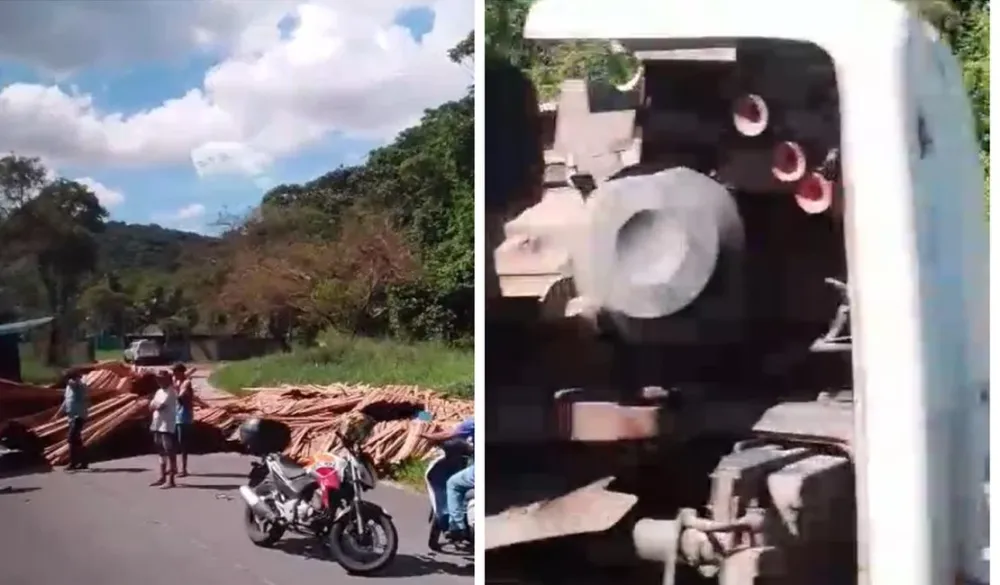 Caminhão tomba na Ladeira do Catolé e mobiliza Corpo de Bombeiros